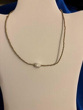 J. Jill Gold Bead Necklace with Single White Pearl